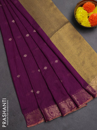 Bengal soft cotton saree purple with allover thread woven buttas and zari woven border