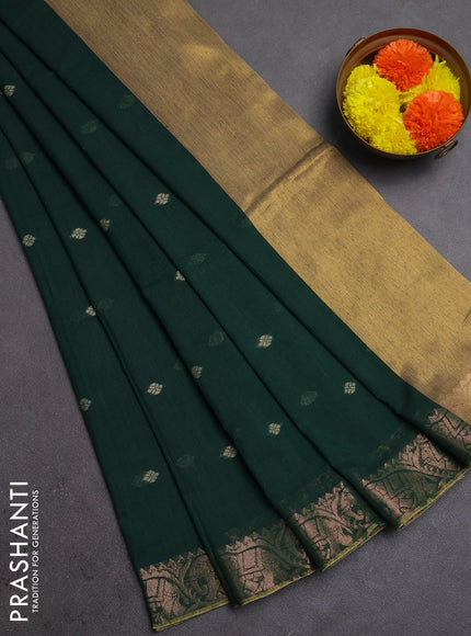 Bengal soft cotton saree green with allover thread woven buttas and zari woven border