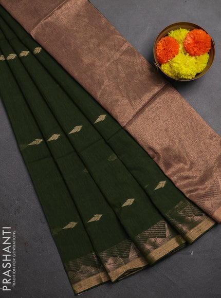 Bengal soft cotton saree sap green with allover thread woven buttas and zari woven border