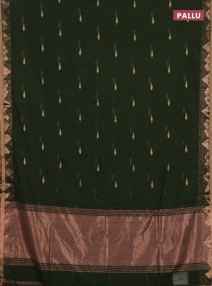Bengal soft cotton saree sap green with allover thread woven buttas and zari woven border