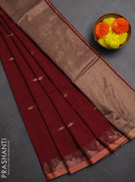 Bengal soft cotton saree maroon with allover thread woven buttas and zari woven border
