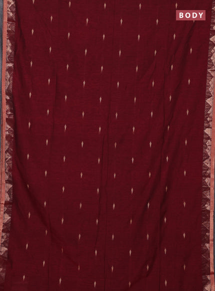 Bengal soft cotton saree maroon with allover thread woven buttas and zari woven border