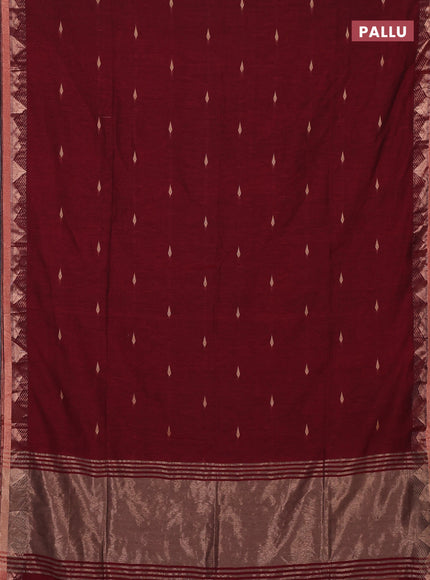 Bengal soft cotton saree maroon with allover thread woven buttas and zari woven border