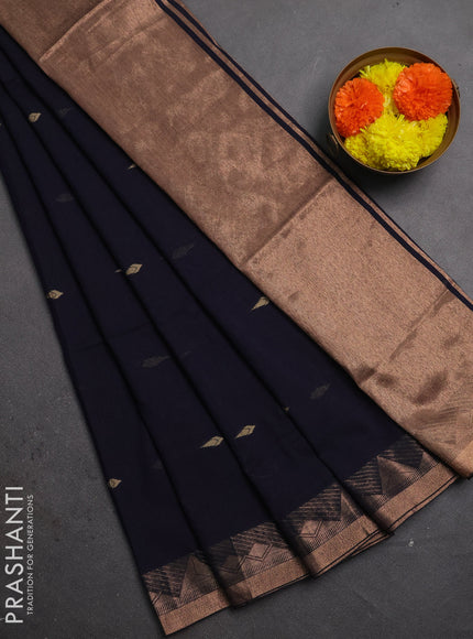 Bengal soft cotton saree navy blue with allover thread woven buttas and zari woven border
