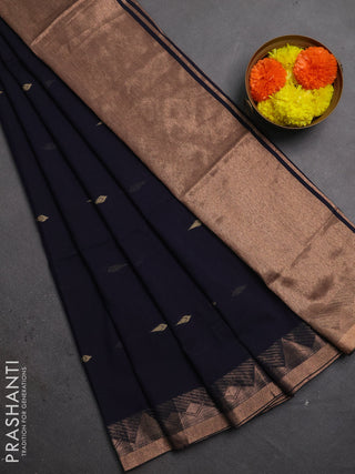 Bengal soft cotton saree navy blue with allover thread woven buttas and zari woven border