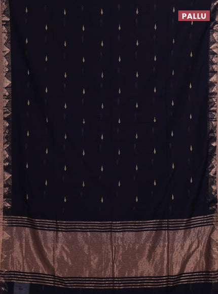 Bengal soft cotton saree navy blue with allover thread woven buttas and zari woven border