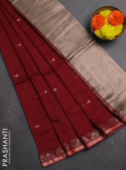Bengal soft cotton saree maroon with allover thread woven buttas and zari woven border