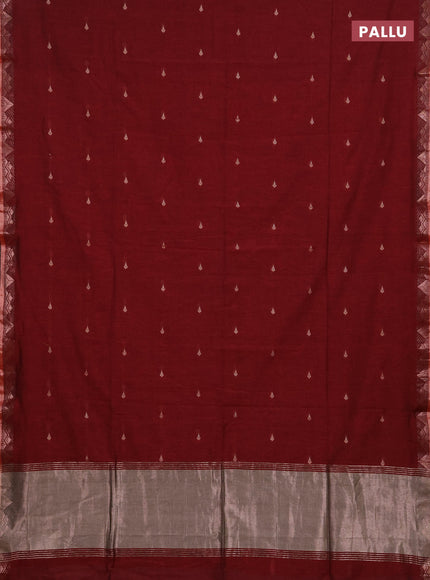 Bengal soft cotton saree maroon with allover thread woven buttas and zari woven border