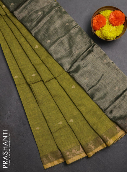 Bengal soft cotton saree lime green with allover thread woven buttas and zari woven border