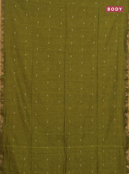 Bengal soft cotton saree lime green with allover thread woven buttas and zari woven border