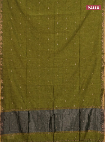 Bengal soft cotton saree lime green with allover thread woven buttas and zari woven border