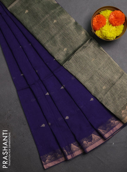 Bengal soft cotton saree violet with allover thread woven buttas and zari woven border
