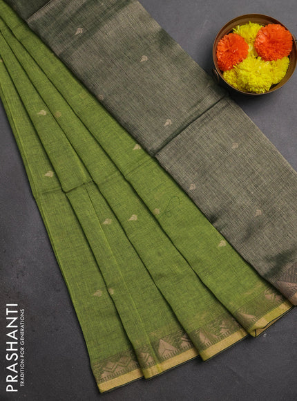 Bengal soft cotton saree light green with allover thread woven buttas and zari woven border