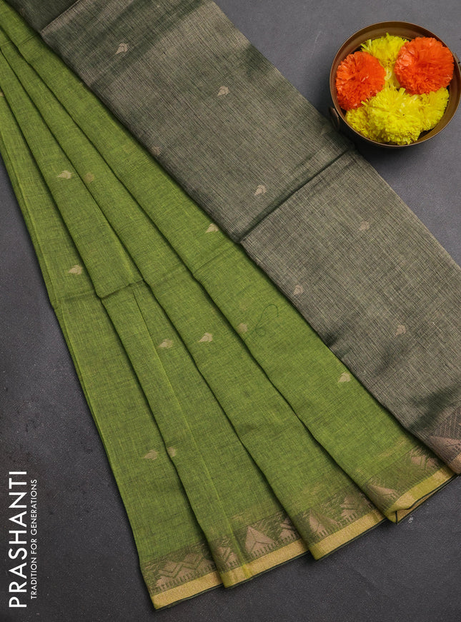 Bengal soft cotton saree light green with allover thread woven buttas and zari woven border