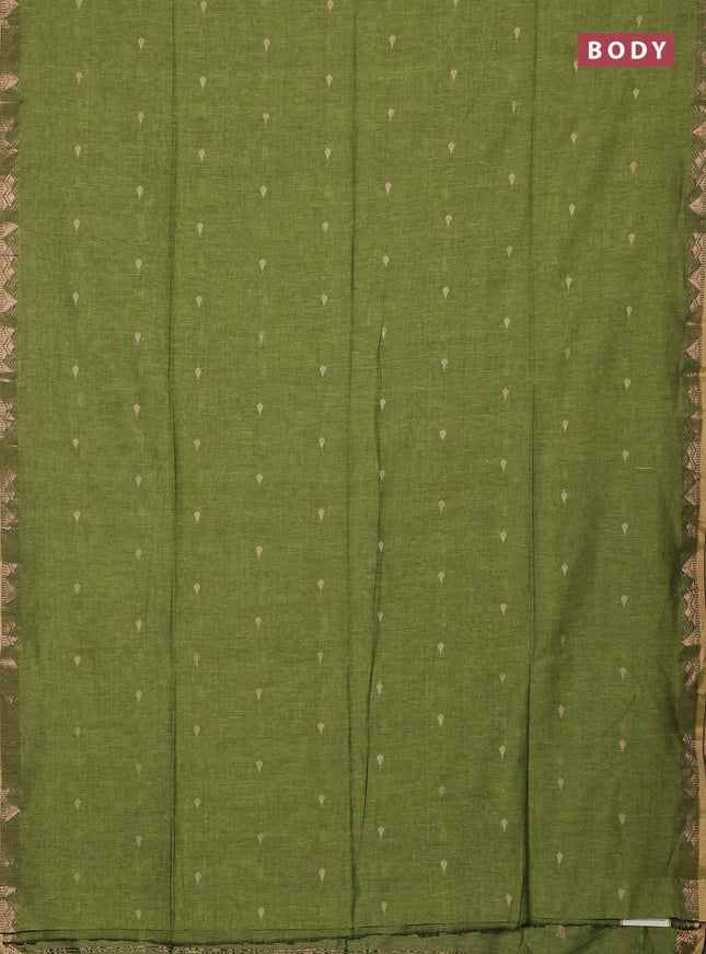 Bengal soft cotton saree light green with allover thread woven buttas and zari woven border