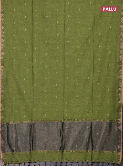 Bengal soft cotton saree light green with allover thread woven buttas and zari woven border