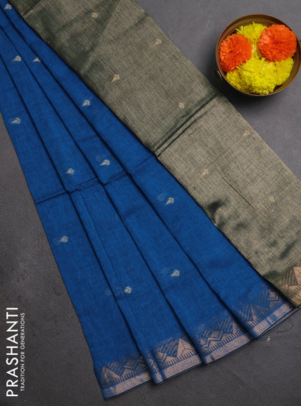 Bengal soft cotton saree cs blue with allover thread woven buttas and zari woven border