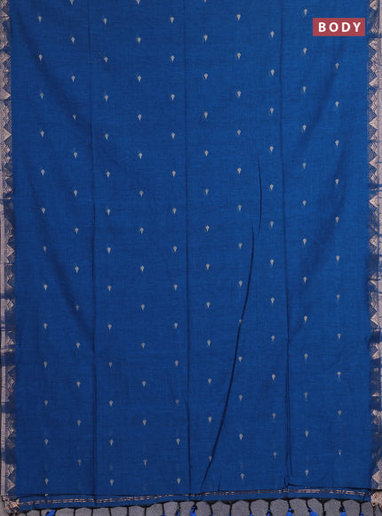 Bengal soft cotton saree cs blue with allover thread woven buttas and zari woven border