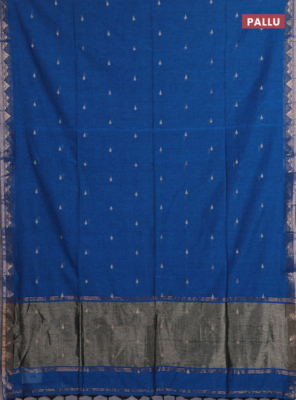 Bengal soft cotton saree cs blue with allover thread woven buttas and zari woven border