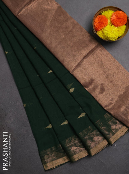 Bengal soft cotton saree bottle green with allover thread woven buttas and zari woven border