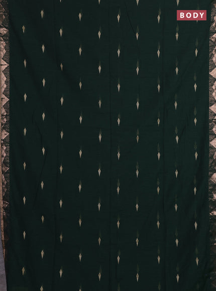 Bengal soft cotton saree bottle green with allover thread woven buttas and zari woven border