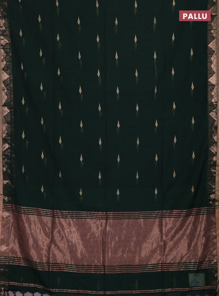 Bengal soft cotton saree bottle green with allover thread woven buttas and zari woven border