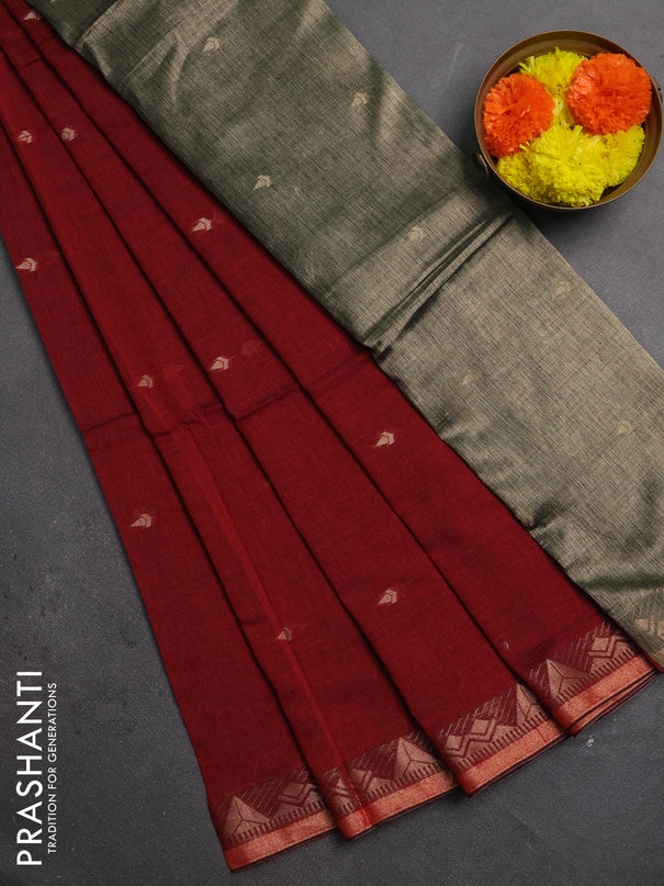 Bengal soft cotton saree maroon with allover thread woven buttas and zari woven border