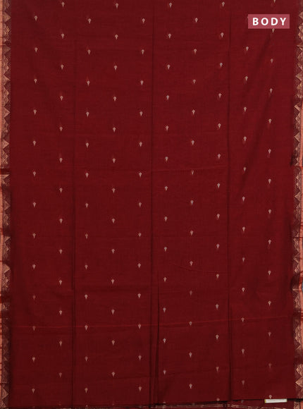 Bengal soft cotton saree maroon with allover thread woven buttas and zari woven border