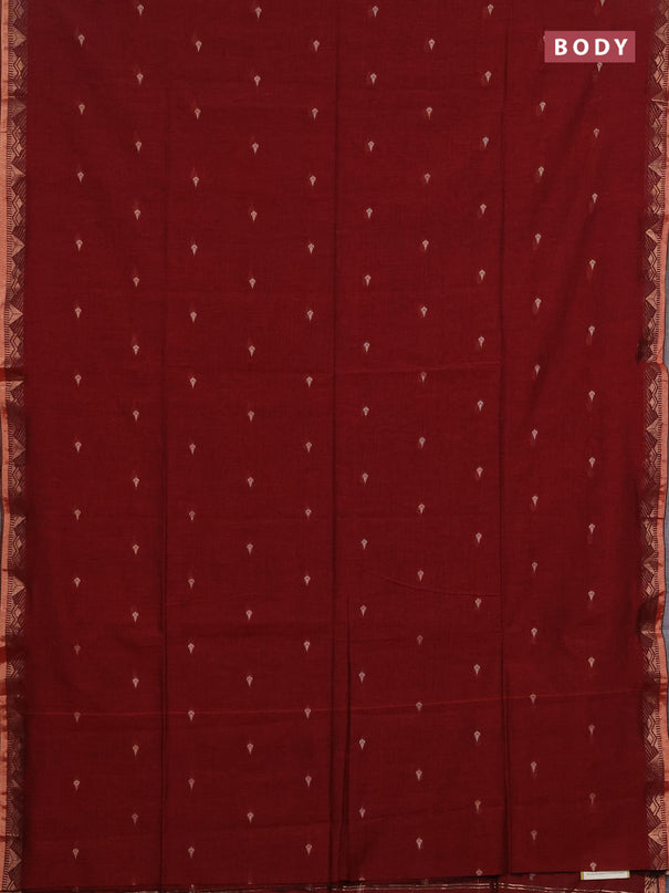 Bengal soft cotton saree maroon with allover thread woven buttas and zari woven border