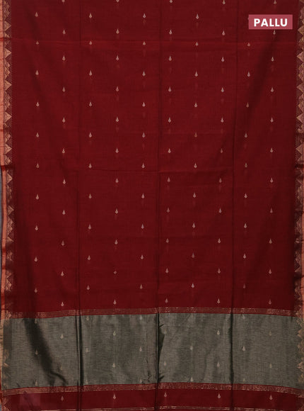 Bengal soft cotton saree maroon with allover thread woven buttas and zari woven border