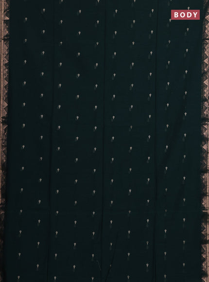 Bengal soft cotton saree bottle green with allover thread woven buttas and zari woven border