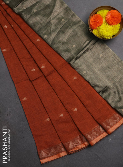 Bengal soft cotton saree orange with allover thread woven buttas and zari woven border