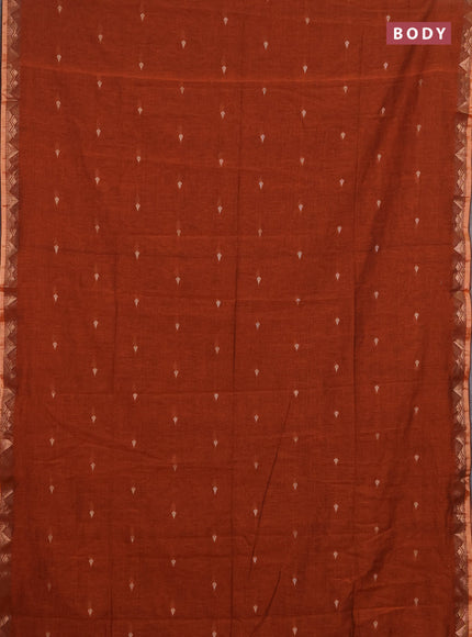 Bengal soft cotton saree orange with allover thread woven buttas and zari woven border