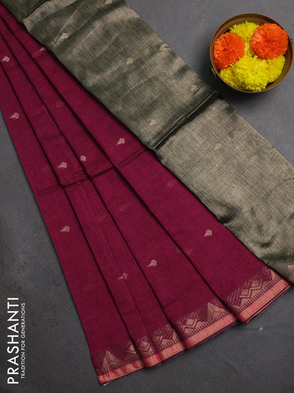 Bengal soft cotton saree magenta pink with allover thread woven buttas and zari woven border
