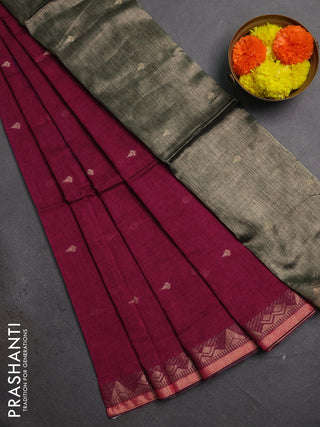 Bengal soft cotton saree magenta pink with allover thread woven buttas and zari woven border