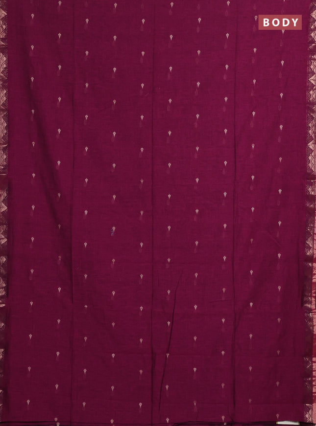 Bengal soft cotton saree magenta pink with allover thread woven buttas and zari woven border