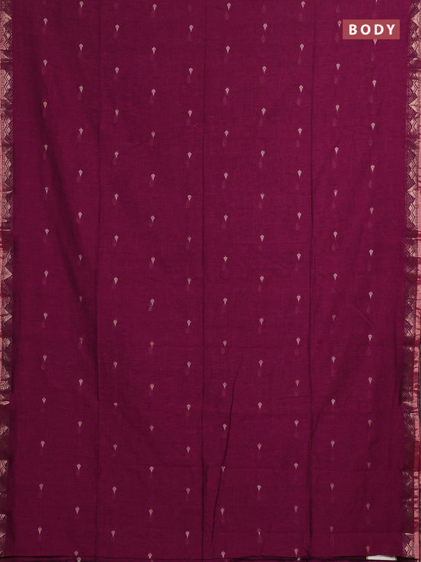 Bengal soft cotton saree magenta pink with allover thread woven buttas and zari woven border