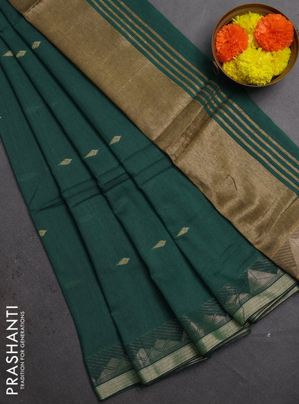 Bengal soft cotton saree green with allover thread woven buttas and zari woven border