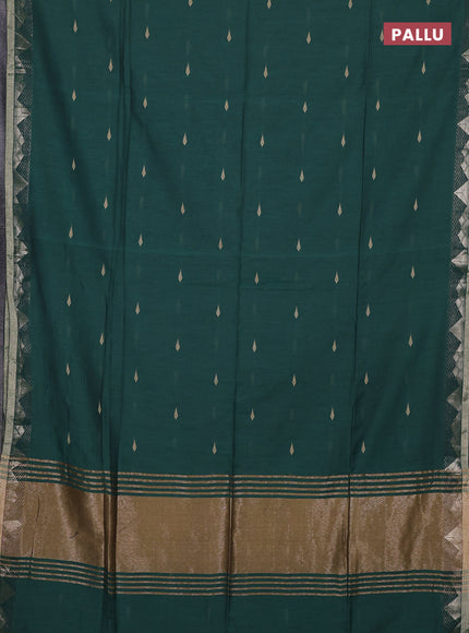 Bengal soft cotton saree green with allover thread woven buttas and zari woven border