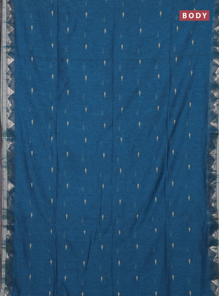 Bengal soft cotton saree cs blue with allover thread woven buttas and zari woven border