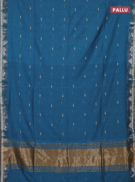 Bengal soft cotton saree cs blue with allover thread woven buttas and zari woven border