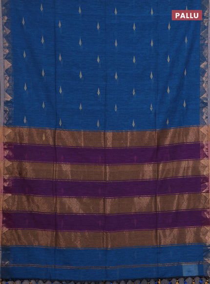 Bengal soft cotton saree cs blue and purple with allover thread woven buttas and zari woven border