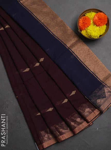 Bengal soft cotton saree deep wine and navy blue with allover thread woven buttas and zari woven border