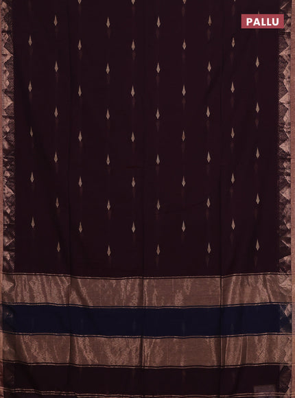Bengal soft cotton saree deep wine and navy blue with allover thread woven buttas and zari woven border