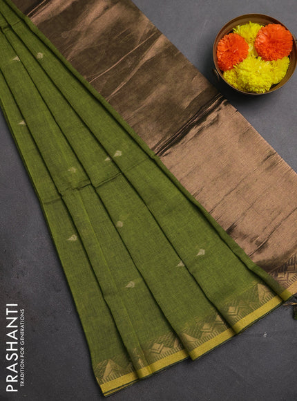 Bengal soft cotton saree light green with allover thread woven buttas and zari woven border