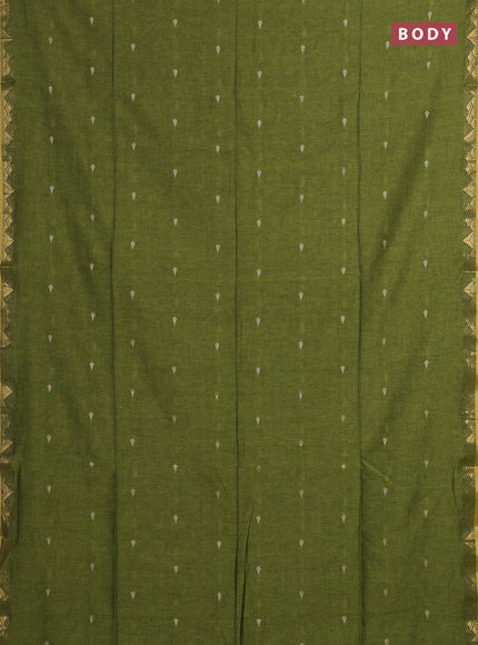 Bengal soft cotton saree light green with allover thread woven buttas and zari woven border
