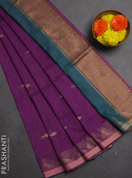 Bengal soft cotton saree purple and teal green with allover thread woven buttas and zari woven border