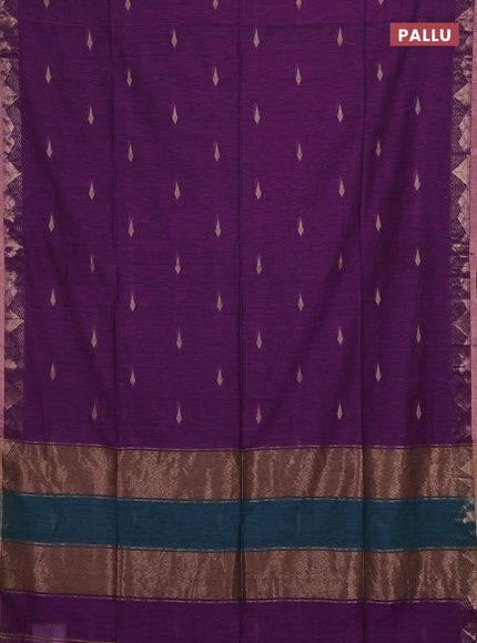 Bengal soft cotton saree purple and teal green with allover thread woven buttas and zari woven border