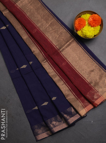 Bengal soft cotton saree navy blue and maroon with allover thread woven buttas and zari woven border
