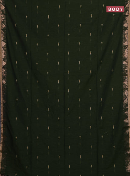 Bengal soft cotton saree mehendi green and purple with allover thread woven buttas and zari woven border